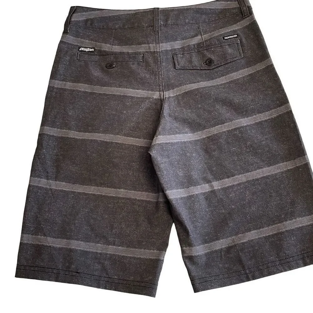 NWOT Quiksilver Charcoal Gray Stripe Amphibian Board Shorts Swim Trunks - Size 2